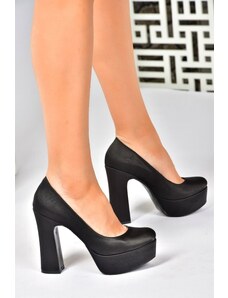 Fox Shoes Black Satin Fabric Thick Heeled Women's Evening Dress Shoes