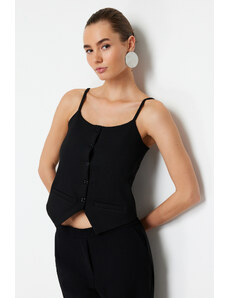 Trendyol Black Strap Buttoned Flexible Crop Knitted Blouse