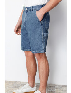 Trendyol Navy Blue Wide Cut Carpenter Denim Shorts