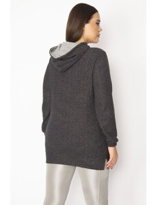 Şans Women's Plus Size Smoked Kangaroo Kangaroo Pocket Hooded Sweatshirt