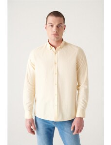 Avva Men's Yellow Oxford 100% Cotton Standard Fit Regular Cut Shirt