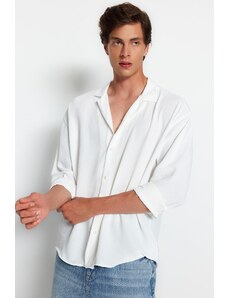 Trendyol White Oversize Fit Apache Collar Summer Linen Look Shirt