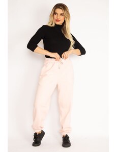 Şans Women's Plus Size Pink Underwear 3-Threads Tracksuit Bottom