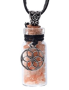 Milujeme Kameny Sluneční kámen - tromlované kamínky v lahvičce s přívěskem semínko života - přívěsek