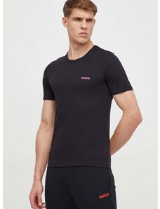 Bavlněné tričko HUGO 3-pack černá barva, s potiskem