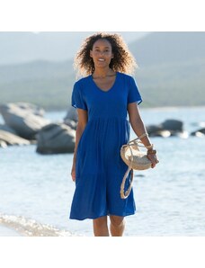 Blancheporte Krátké jednobarevné šaty s výstřihem do "V" tmavě modrá 40