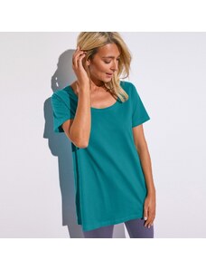 Blancheporte Jednobarevné tričko s kulatým výstřihem, bio bavlny zelenomodrá 34/36
