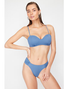 Trendyol Blue Gathered Brazilian Bikini Bottom