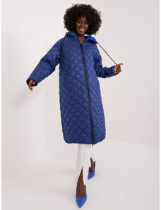 Fashionhunters Námořnická modrá prošívaná bunda s kapucí