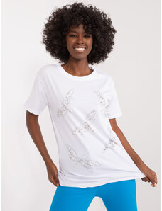 Fashionhunters Bílé bavlněné tričko s aplikacemi