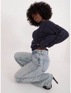 Fashionhunters Tmavě tmavě modrý krátký dámský pletený svetr od MAYFLIES