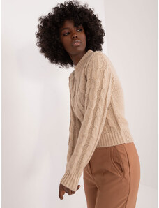 Fashionhunters Béžový krátký svetr s kabely od MAYFLIES