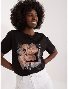 Fashionhunters Černé dámské tričko s kamínky a flitry