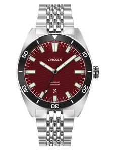 Circula Watches Stříbrné pánské hodinky Circula s ocelovým páskem AquaSport II - Red 40MM Automatic