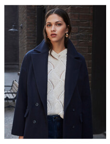 Jimmy Key Navy Blue Long Sleeve Buttoned Cashmere Coat