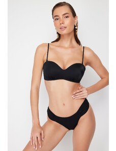 Trendyol Black Strapless Gathered Bikini Top