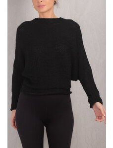 armonika Women's Black Bat Sleeve Knitwear Sweater