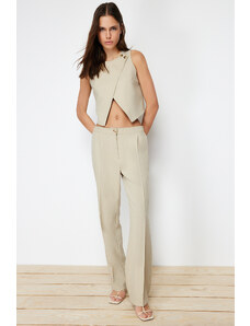 Trendyol Mink Straight Cut Ribbed Woven Trousers