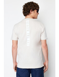 Trendyol Stone Regular/Normal Cut Back Text Printed 100% Cotton Short Sleeve T-Shirt