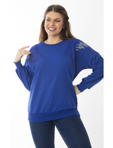 Şans Women's Plus Size Sax Stone Detailed Sweatshirt