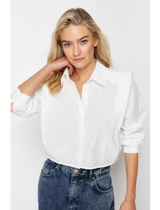 Trendyol Ecru Sleeves Padded Stone Crop Woven Shirt