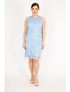 Şans Women's Baby Blue Plus Size Lined Lace Evening Dress