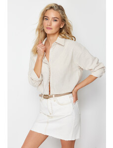 Trendyol Ecru Beige Striped Crop Woven Shirt