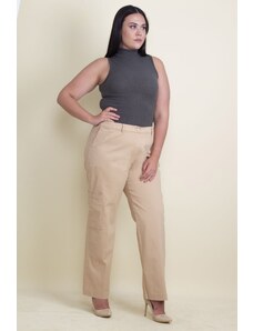 Şans Women's Large Size Camel Pocket Detailed Trousers