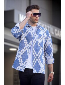 Madmext Blue Geometric Pattern Lumberjack Shirt T5575