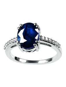 Stříbrný prsten s modrým Safírem a bílým Topazem Planet Shop