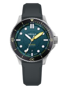 Circula Watches Stříbrné pánské hodinky Circula s gumovým páskem DiveSport Titan - Petrol / Black DLC Titanium 42MM Automatic