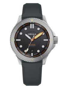 Circula Watches Stříbrné pánské hodinky Circula s gumovým páskem DiveSport Titan - Black / Hardened Titanium 42MM Automatic