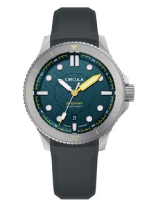Circula Watches Stříbrné pánské hodinky Circula s gumovým páskem DiveSport Titan - Petrol / Hardened Titanium 42MM Automatic