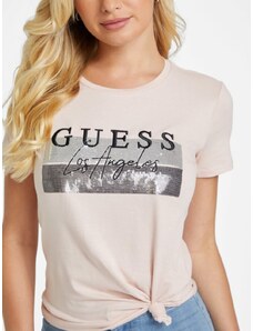 Guess dámské tričko Vera růžové s logem a flitry
