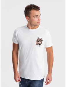 Ombre Clothing Pánské bavlněné tričko s potiskem na hrudi - bílé V3 OM-TSPT-0167