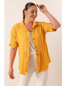 By Saygı Belted Waist and Front Buttoned Plus Size Ayrobin Tunic Shirt