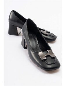 LuviShoes ELOIS Black-Black Buckle Women's Heeled Shoes