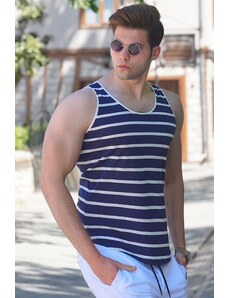 Madmext Men's Navy Blue Striped Singlet