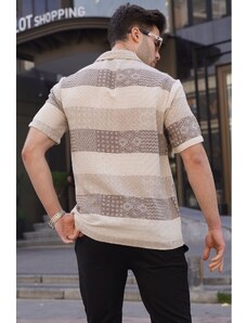 Madmext Men's Brown Short Sleeve Jacquard Shirt 5590