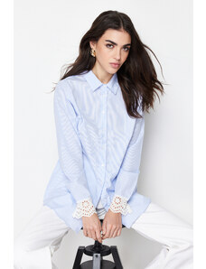 Trendyol Blue Brode Detail Cotton Blended Woven Shirt