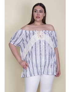 Şans Women's Plus Size Bone Collar blouse with elastic lace detail around the sleeves and skirt