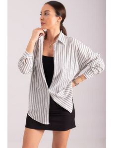 armonika Women's White Pinstripe Oversized Long Basic Shirt