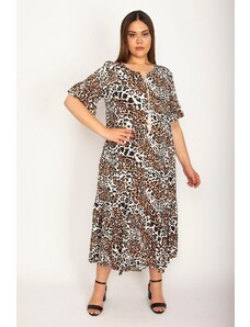 Şans Women's Plus Size Leopard Flounce Sleeve And Skirt Dress