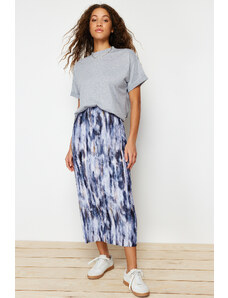 Trendyol Blue Printed Pleat Maxi Knitted Skirt