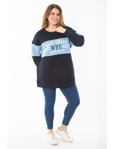 Şans Women's Plus Size Navy Blue Inner Raised Three Thread Sweatshirt