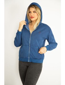 Şans Women's Plus Size Saks Front Zippered Kangaroo Pockets, Rayon inner lining, Hooded Sweatshirt Coat