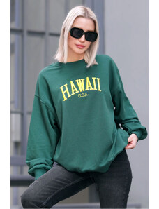 Madmext Green Crew Neck Printed Sweatshirt