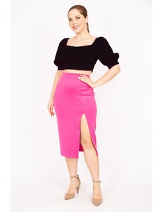Şans Women's Fujya Large Size Scuba Fabric Back Hidden Zip Slit Skirt
