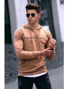 Madmext Men's Camel Printed Hooded Sweatshirt 4125