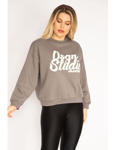 Şans Women's Plus Size Gray 3-Thread Collar Sweatshirt